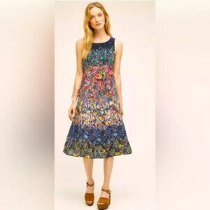 Maeve Larkspur Multicolor Vibrant Floral 100% Silk Chiffon Midi Dress - Size 0